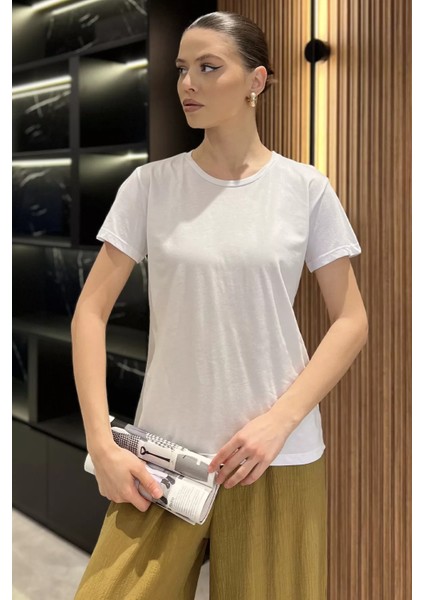 Kadın Bisiklet Yaka Basic Tişört P-00016454
