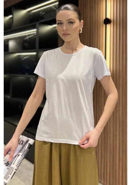 Kadın Bisiklet Yaka Basic Tişört P-00016454