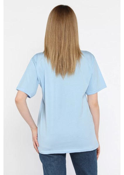 Kadın Bisiklet Yaka Taş Işlemeli Baskılı Kadın Tişört P-00016725 modelleri