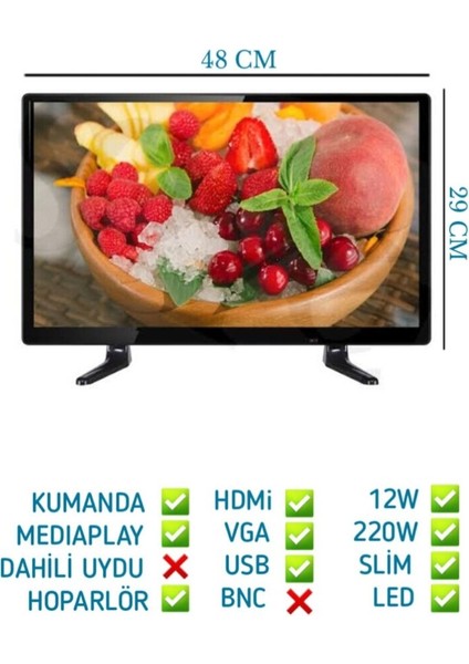 19" 49 Ekran 12V Full HD Karavan - Tekne - Yat LED Monitör TV