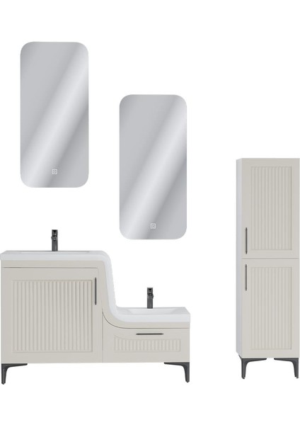 Lotus Lake Kapaklı Boy Dolaplı Mdf Banyo Dolabı 115 cm Krem