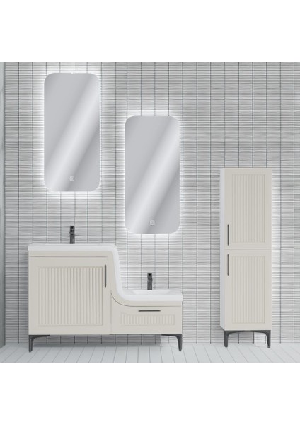 Lotus Lake Kapaklı Boy Dolaplı Mdf Banyo Dolabı 115 cm Krem