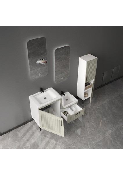 Lotus Lake Kapaklı Boy Dolaplı Mdf Banyo Dolabı 115 cm Krem