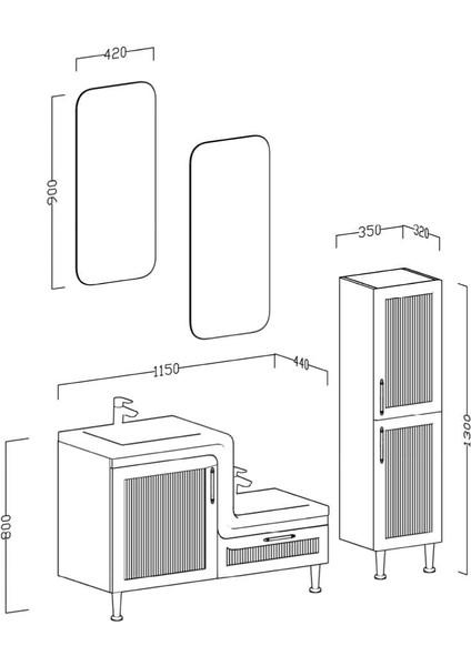 Lotus Lake Kapaklı Boy Dolaplı Mdf Banyo Dolabı 115 cm Krem