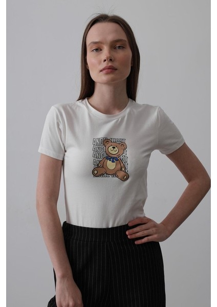 Baskı Detaylı T-Shirt - Ekru