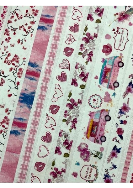 Masking Tape Çiçek ve Kalp Temalı 10'lu Pembe Kutu Washi Bant Set / Washi Tape / Bullet Journal fırsatları