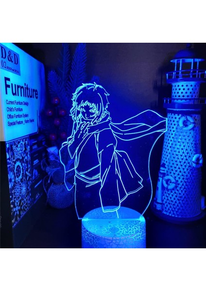 Anime Bungo Sokak Köpekleri Figürü 3D Gece Işığı Çocuk Için, Uzaktan Kumandayla Değişen 16 Renk, Çocuk Odası U, Figür Manga Illusion LED Oyuncak Lamba Kız Erkek Çocuklar Yılbaşı H (Yurt Dışından)