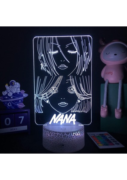 Anime Nana Figürü 3D Çocuk Gece Lambası, Uzaktan Kumanda ile Değişen 16 Renk, Çocuk Odası U, Figür Manga Illusion LED Oyuncak Lamba Kız Erkek Çocuklar Yılbaşı Hediyeleri (Nn2 (Yurt Dışından)