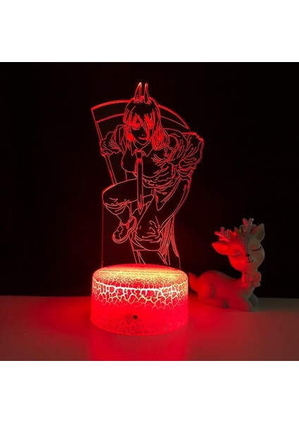 Anime Testere Adam Figürü 3D Çocuk Gece Lambası, Uzaktan Kumanda ile Değişen 16 Renk, Çocuk Odası U, Şekil Manga Illusion LED Oyuncak Lamba Kız Erkek Çocuklar Noel Hediyeleri (Yurt Dışından)