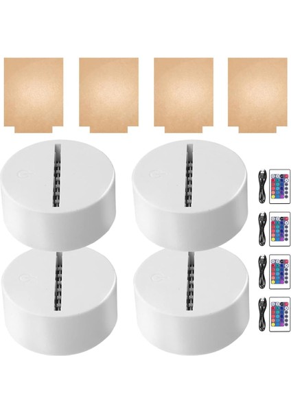 4 Takım 3D Gece LED Işık Lamba Tabanı, Akrilik Büyük Boy LED Taban 16 Renk Uzaktan Kumandalı LED Işık Tabanı ve Yatak Odası Çocuk Odası Restoran Mağazası USB Kablosu (4'lü Kare Beyaz) (Yurt Dışından)