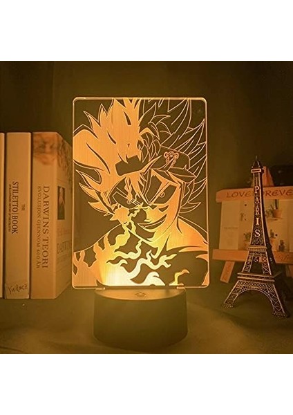 Anime Siyah Yonca Figürü 3D Çocuk Gece Lambası, Uzaktan Kumanda ile Değişen 16 Renk, Çocuk Odası U, Asta Figürü Manga Illusion LED Oyuncak Lamba Kız Erkek Çocuklar Noel Hediy (Yurt Dışından)
