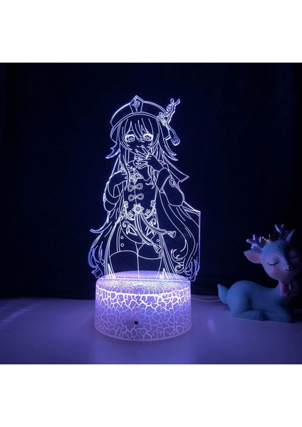 Oyun Genshin Darbe Figürü Çocuklar 3D Gece Lambası, Uzaktan Kumanda ile Değişen 16 Renk, Çocuk Odası U, Hu Tao Manga Illusion LED Oyuncak Lamba Kız Erkek Çocuklar Yılbaşı Hed (Yurt Dışından)