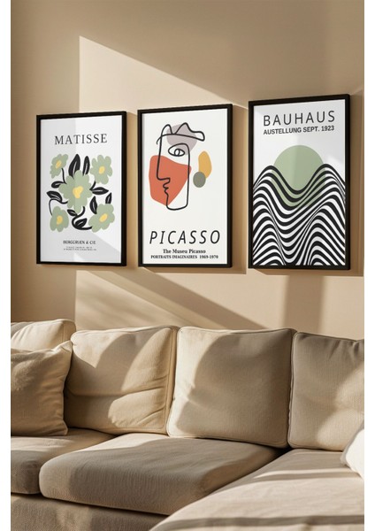 3 Parça Gerçek Ahşap Renkli Çerçeveli Tablo Seti - Model 13