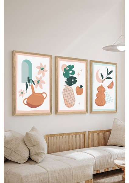 3 Parça Ahşap Çerçeve Görünümlü Mdf Poster Tablo Seti - Set 125