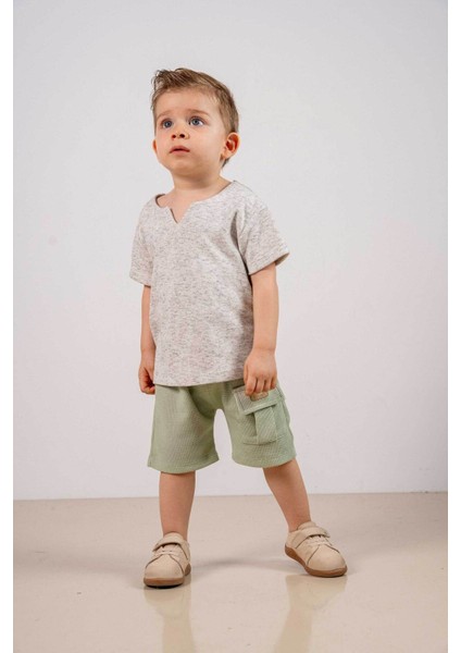 Bebek Çocuk Pamuklu Şortlu Rahat Takım Trend Moda Kız-Erkek Bebek Çocuk Alt Üst Takım