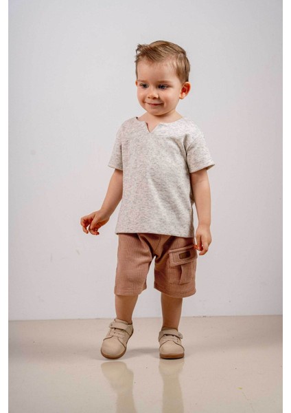 Bebek Çocuk Pamuklu Şortlu Rahat Takım Trend Moda Kız-Erkek Bebek Çocuk Alt Üst Takım