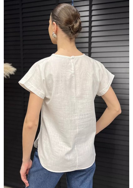 Kadın Dantel Işlemeli Keten Bluz P-00016472 modelleri