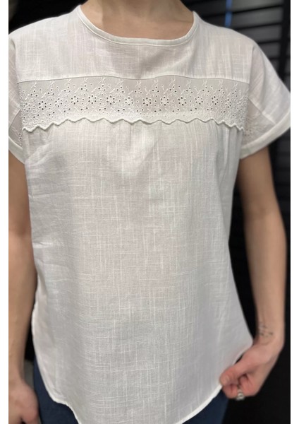 Kadın Dantel Işlemeli Keten Bluz P-00016472 fırsatları