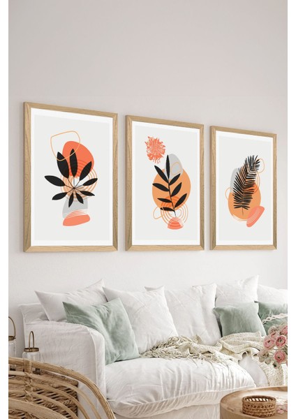 3 Parça Ahşap Çerçeve Görünümlü Mdf Poster Tablo Seti - Set 115