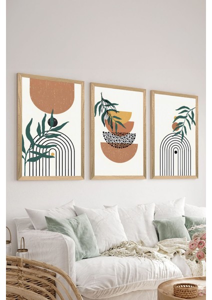 3 Parça Ahşap Çerçeve Görünümlü Mdf Poster Tablo Seti - Set 130