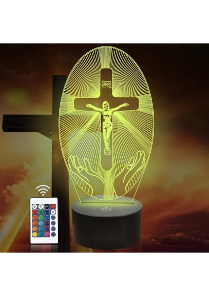 Çapraz 3D Gece Lambası, Jesus Illusion Hologram Lamba 16 Uzaktan Kumanda + Zamanlayıcı ile Renk Değiştirme, LED Dini Kadınlar Erkekler En Iyi Doğum Günü Hristiyan Hediyesi Anma Günü (Yurt Dışından)