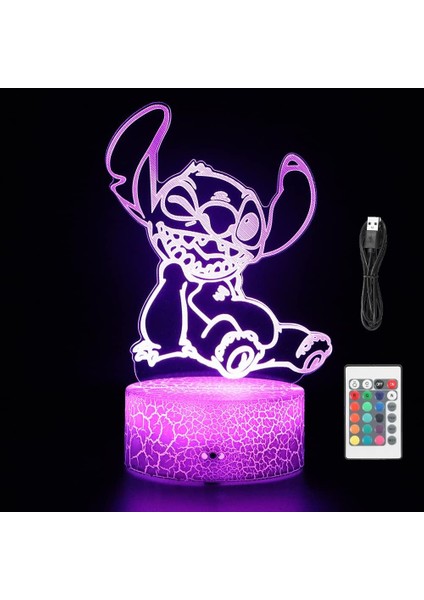 Sevimli Anime Figürü Yıldız Bebek Hayvanlar Stitch Lilo ve Stitch 3D LED Optik Illüzyon Uzaktan Kumandalı Uyku 7 Renk Yatak Odası U Masa Lambası Çocuklar Doğum Günü Yılbaşı Hedi (Yurt Dışından)