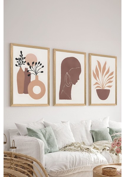 3 Parça Ahşap Çerçeve Görünümlü Mdf Poster Tablo Seti - Set 64