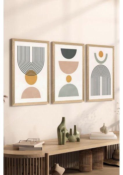 3 Parça Ahşap Çerçeve Görünümlü Mdf Poster Tablo Seti - Set 86
