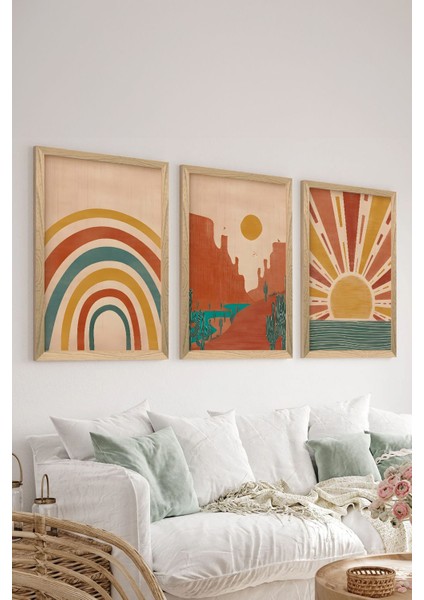 3 Parça Ahşap Çerçeve Görünümlü Mdf Poster Tablo Seti - Set 8