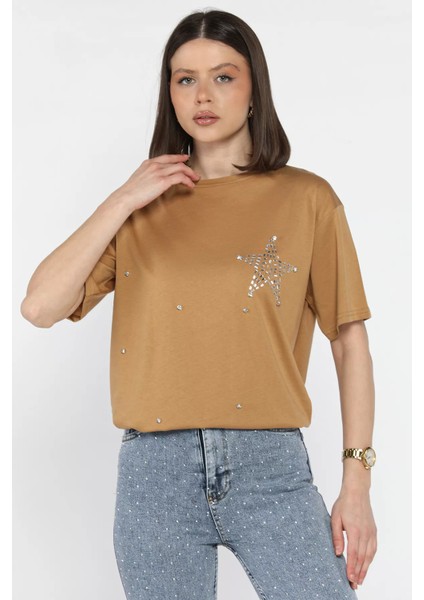 Yıldız Taşlı Bisiklet Yaka Kadın Tişört P-00016717 fiyatları