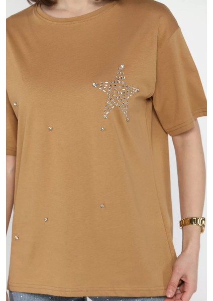 Yıldız Taşlı Bisiklet Yaka Kadın Tişört P-00016717 fırsatları