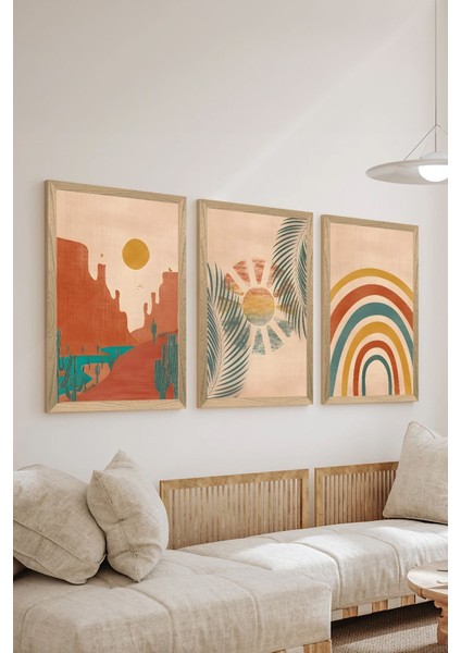 3 Parça Ahşap Çerçeve Görünümlü Mdf Poster Tablo Seti - Set 11