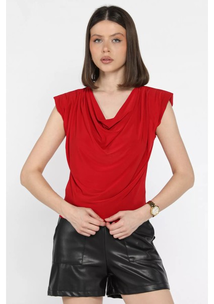 Omuz Vatkalı Drapeli Kadın Bluz P-00014943