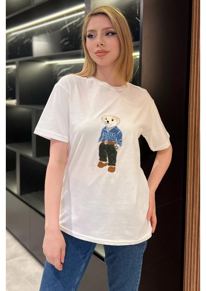 Bisiklet Yaka Aplikeli Kadın Tişört P-00016707 fiyatları