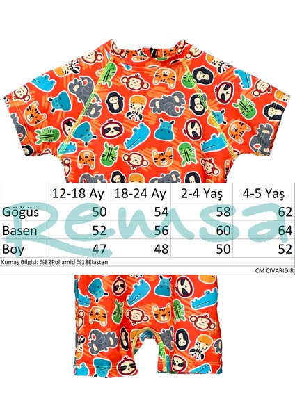 Uv Korumalı Tulum Kısa Kollu Şortlu Çocuk Bebek Yüzücü Mayo C64 Zoo modelleri