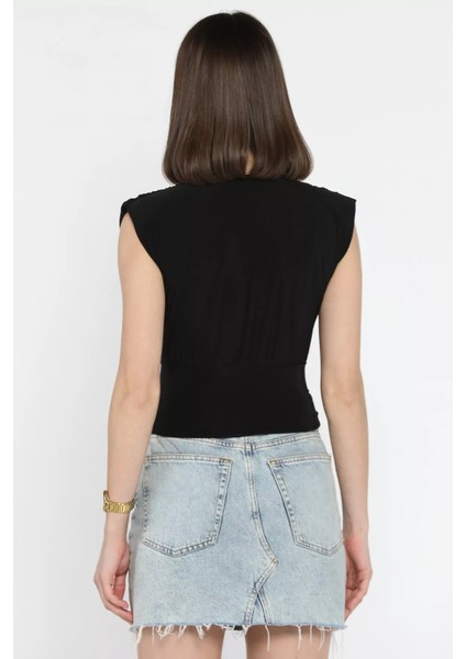 Kadın Kruvaze Yaka Düğme Detaylı Pileli Bluz P-00016710 modelleri