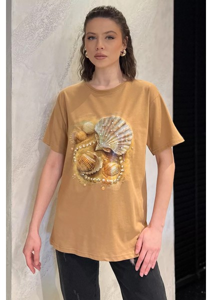 Baskılı Taş Detaylı Kadın Tişört P-00016700