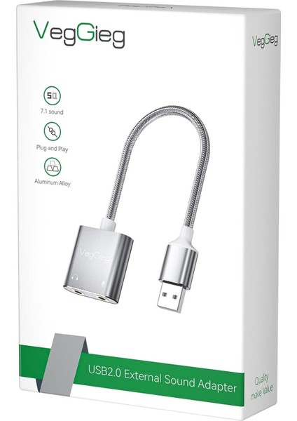 Metrashop USB Ses Kartı 3.5mm Kulaklık ve Mikrofon Girişli Gri