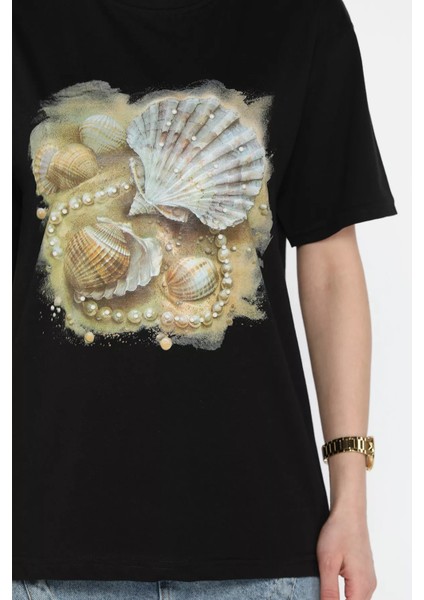 Baskılı Taş Detaylı Kadın Tişört P-00016700 fırsatları