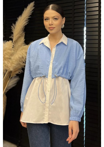 Bel Büzgülü Kadın Paraşüt Garnili Gömlek P-00015573