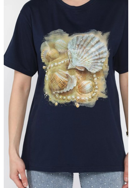 Baskılı Taş Detaylı Kadın Tişört P-00016700 fırsatları