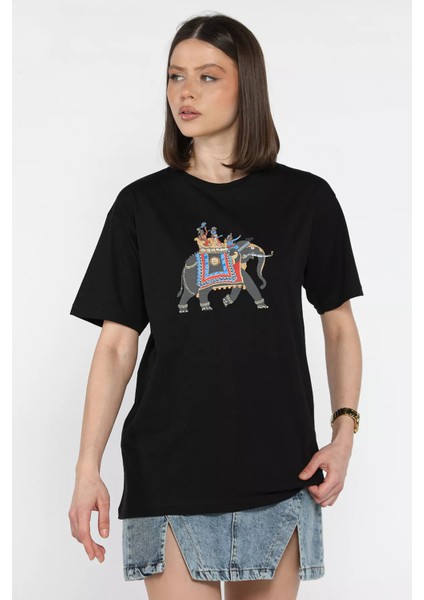 Baskılı Taşlı Kadın Tişört P-00016692