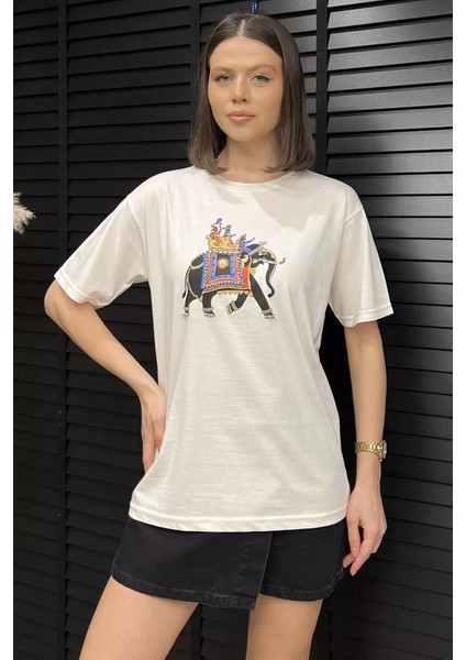 Baskılı Taşlı Kadın Tişört P-00016692