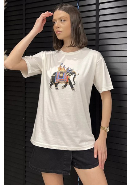 Baskılı Taşlı Kadın Tişört P-00016692 fiyatları