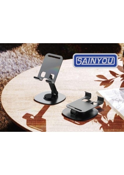 Metrashop Ld 12 360 Derece Dönebilen Metal, Katlanabilir, Alaşımlı 3 Noktadan Ayarlanabilen Tam Bir - Telefon Tutucu ve Telefon Standı (Siyah)