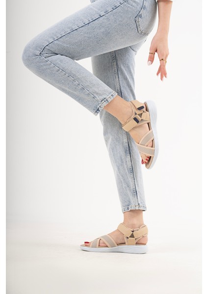 Kadın Çapraz Bant Günlük Sandalet SS001-0159 Bej