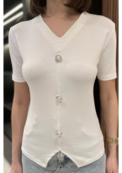 Kadın Inci Düğme Detaylı Likralı Bluz P-00016684 modelleri