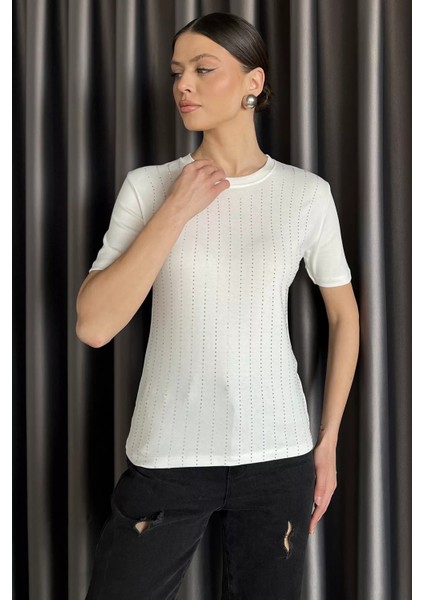 Kadın Bisiklet Yaka Taş Işlemeli Likralı Bluz P-00016687 fiyatları