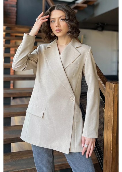 Yan Yırtmaçlı Astarlı Kadın Blazer Ceket P-00015859
