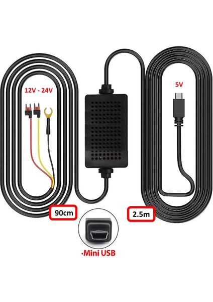 Araç İçi Kamera Adaptörü 12-24V/5V Mini USB 3A Park Modu Adaptör